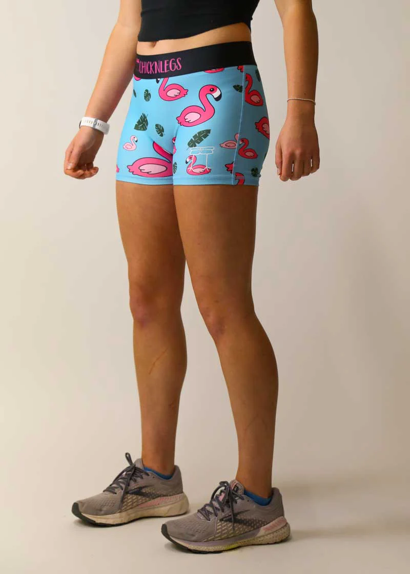Women's Blue Flamingo 3" Compression Shorts - Image 2