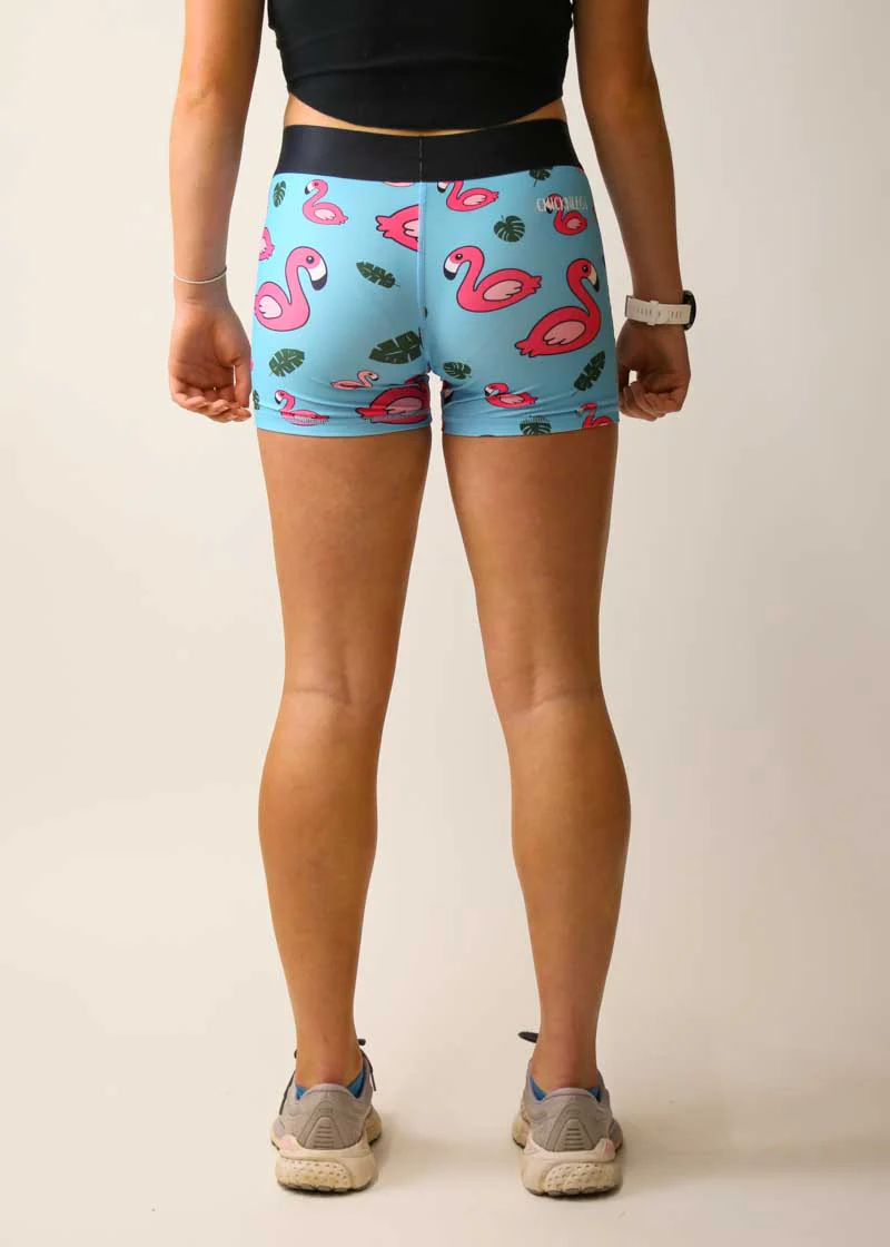 Women's Blue Flamingo 3" Compression Shorts - Image 4