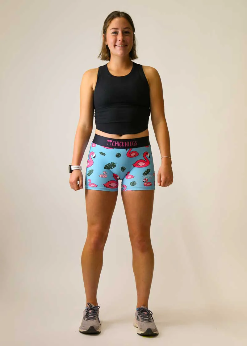 Women's Blue Flamingo 3" Compression Shorts - Image 5