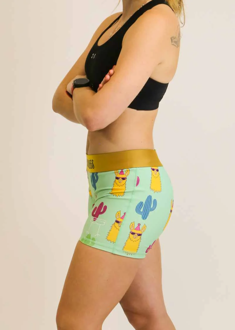 Women's Green Llamas 3" Compression Shorts - Image 2