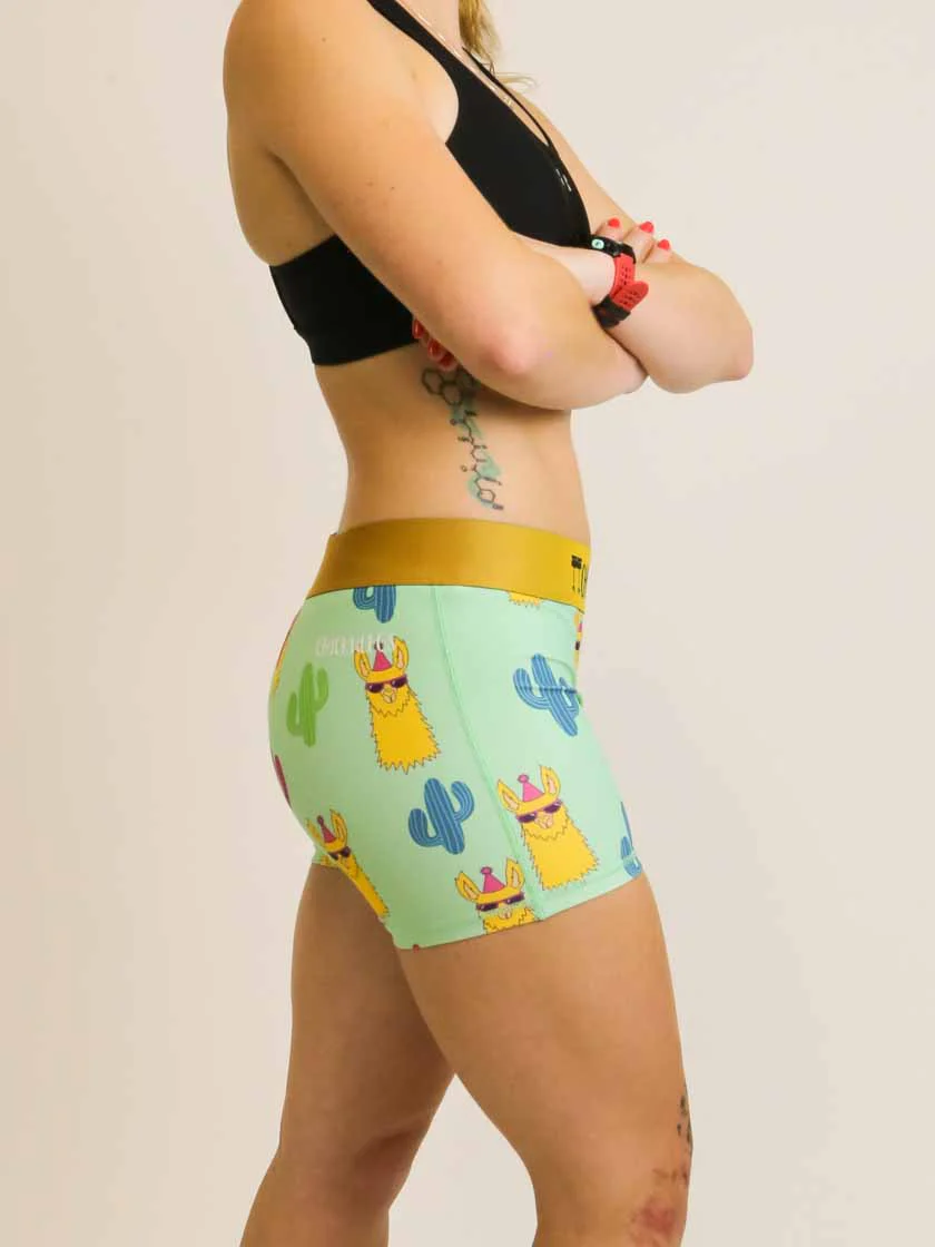 Women's Green Llamas 3" Compression Shorts - Image 3