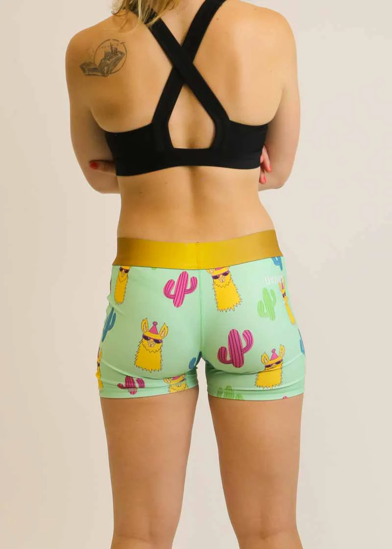 Women's Green Llamas 3" Compression Shorts - Image 4