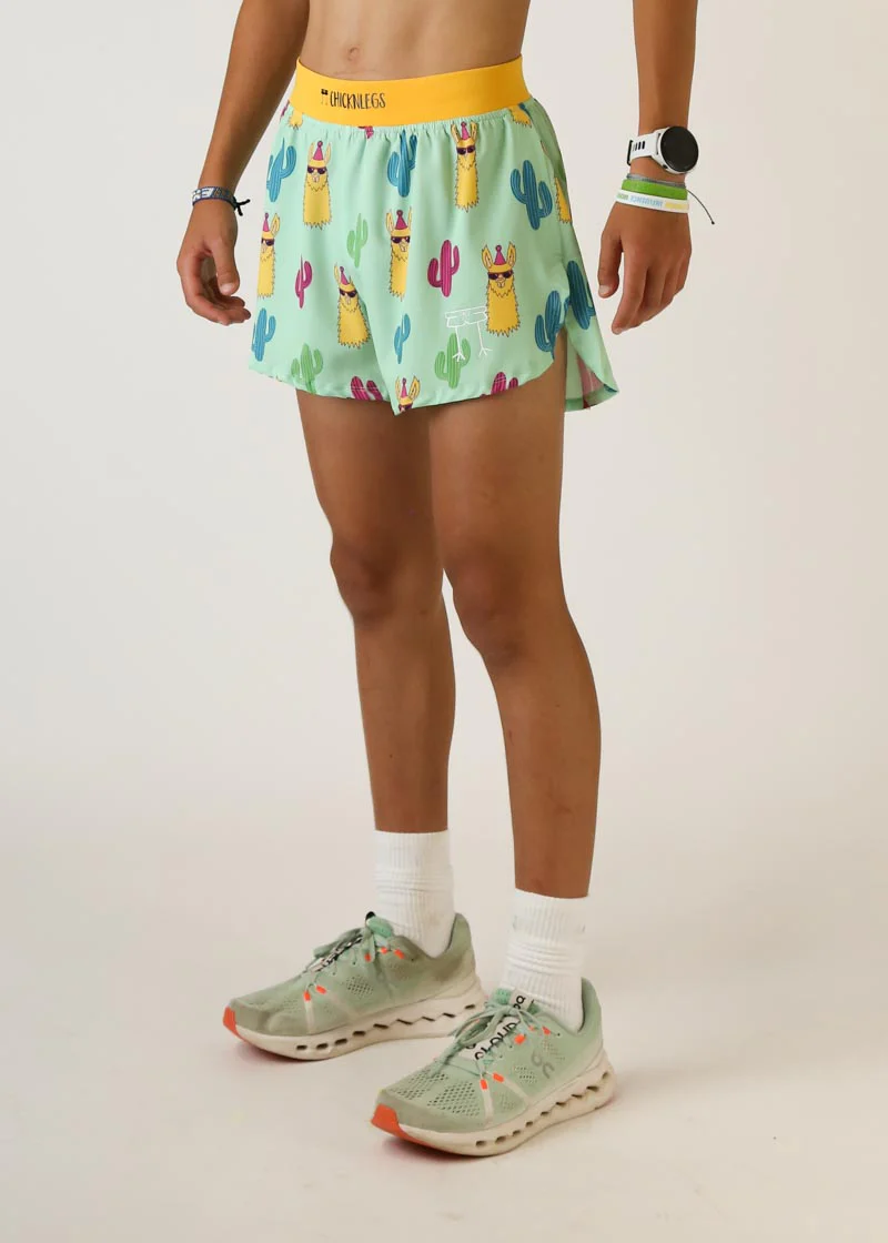 Men's Green Llamas 4" Half Split Shorts - Image 2