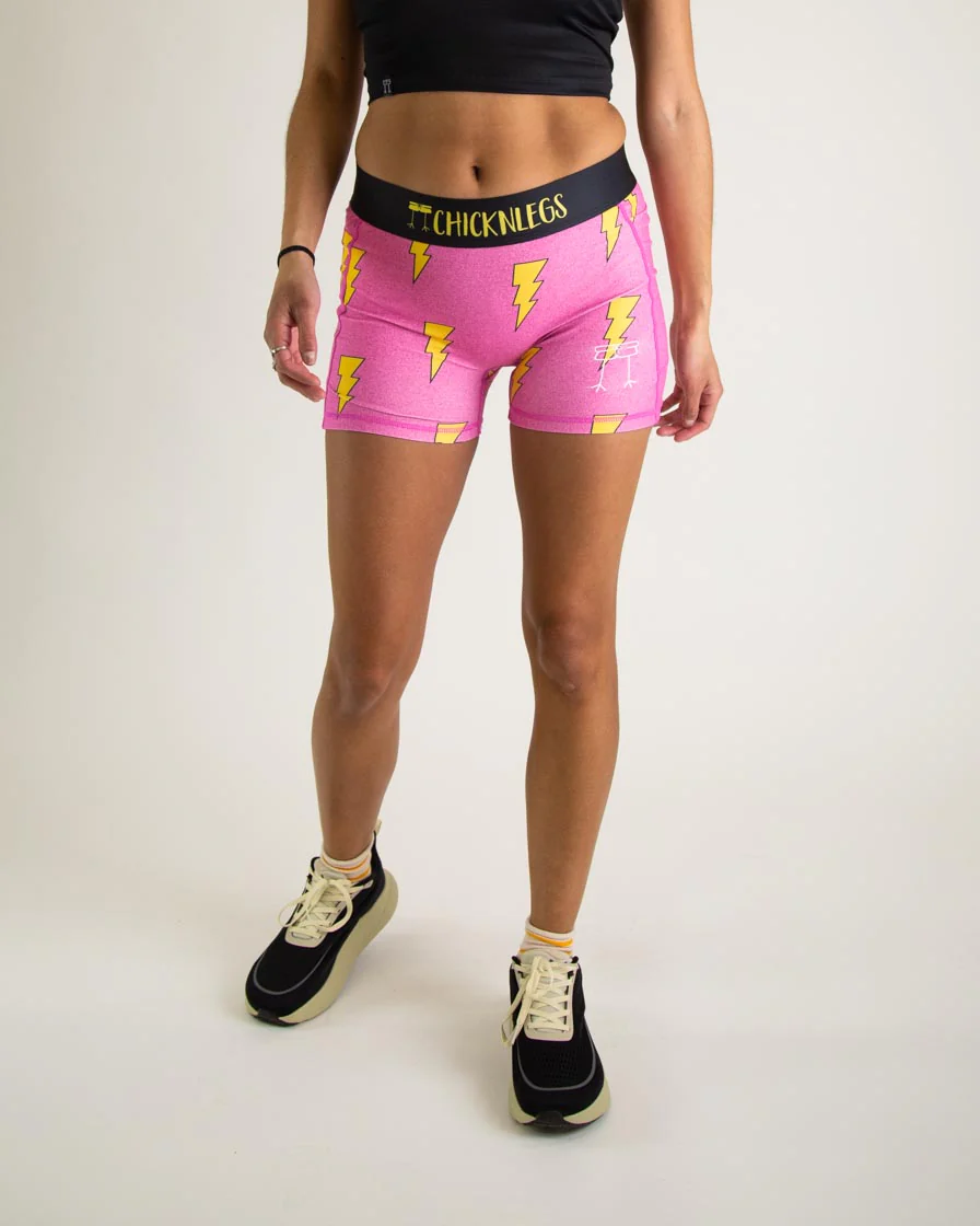 Women's Pink Bolts 3" Compression Shorts
