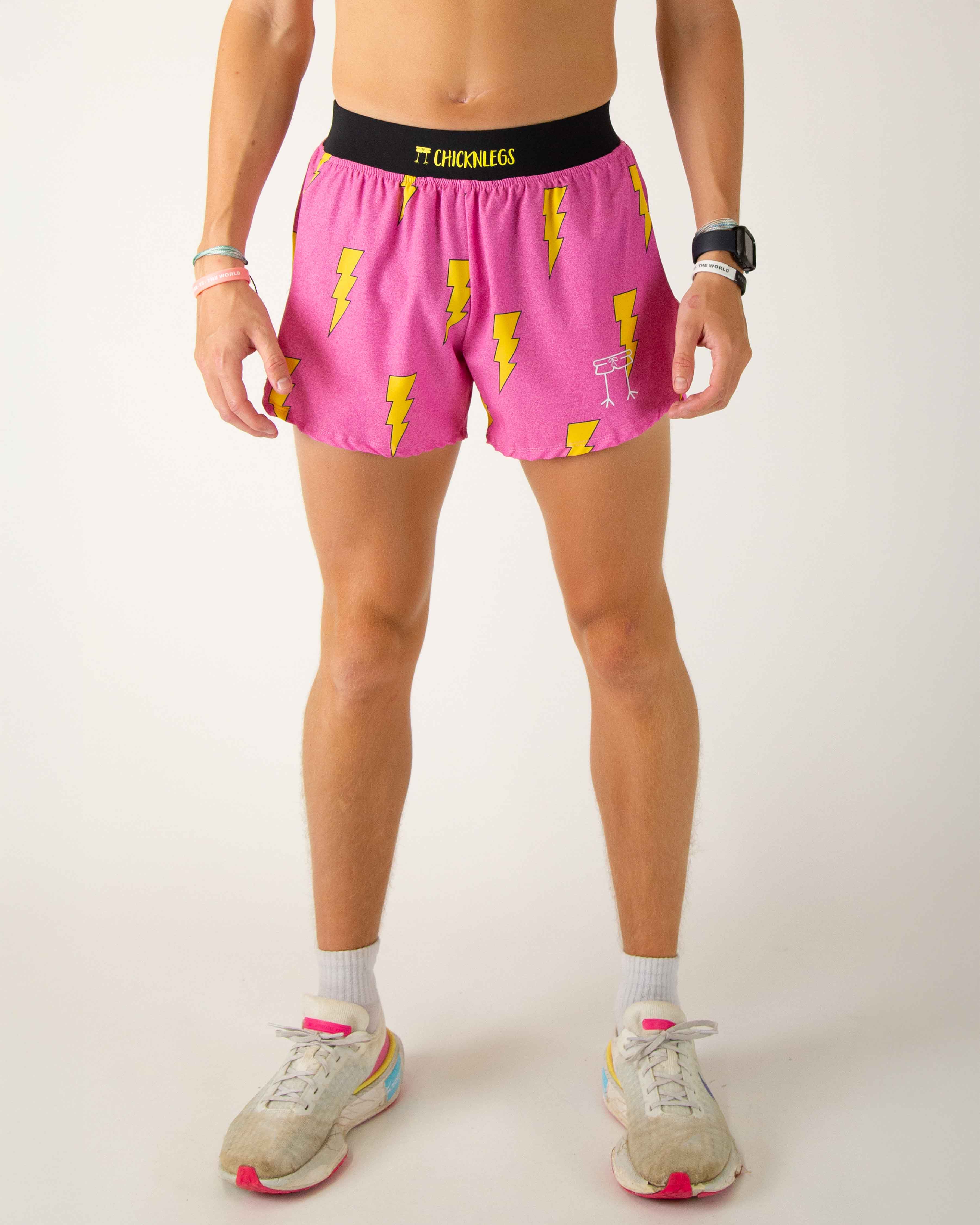 Men's Pink Bolts 4" Half Split Shorts