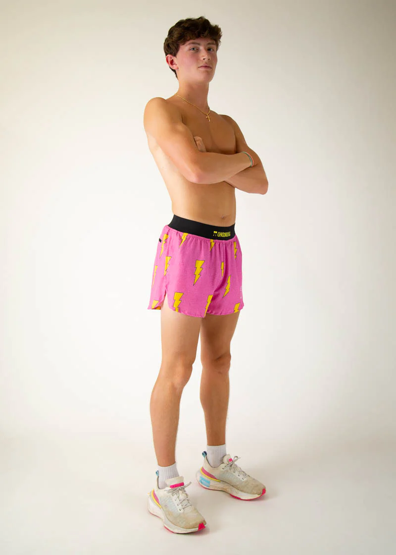 Men's Pink Bolts 4" Half Split Shorts - Image 5