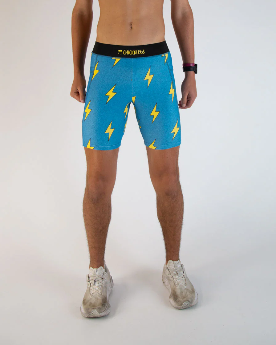 Men's Blue Bolts 8" Half Tights - Image 2