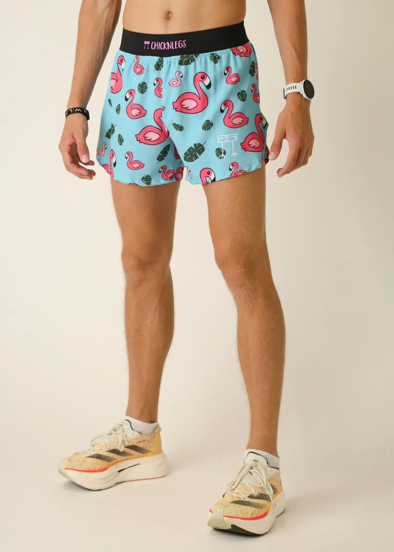 Men's Blue Flamingo 4" Half Split Shorts - Image 2