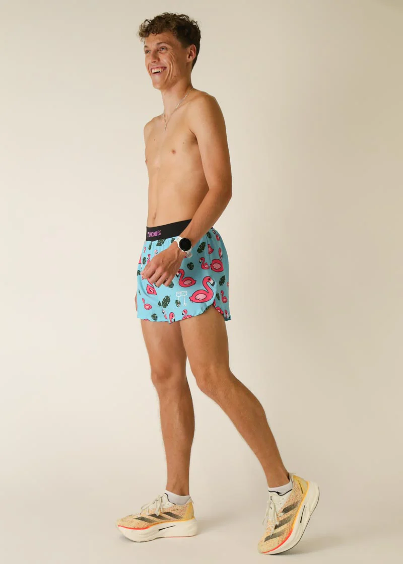 Men's Blue Flamingo 4" Half Split Shorts - Image 5