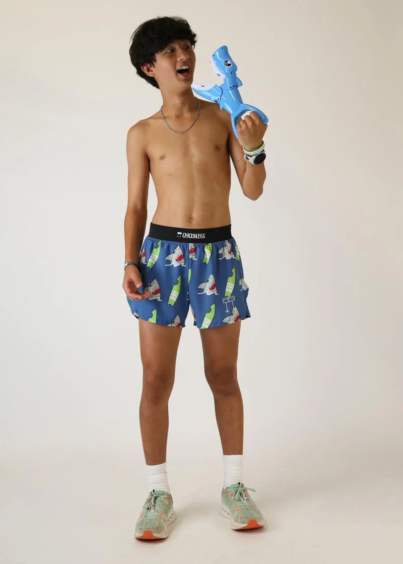 Men's Blue Sharks 4" Half Split Shorts - Image 5
