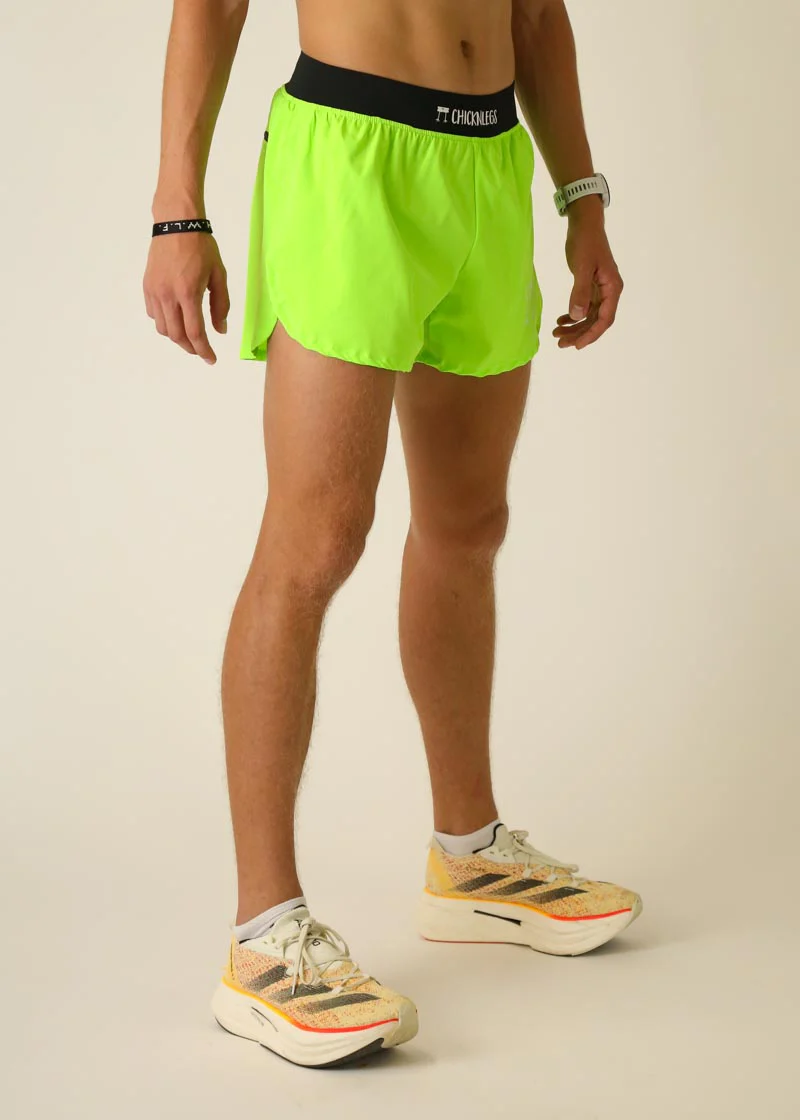 Men's Neon Green 4" Half Split Shorts - Image 2