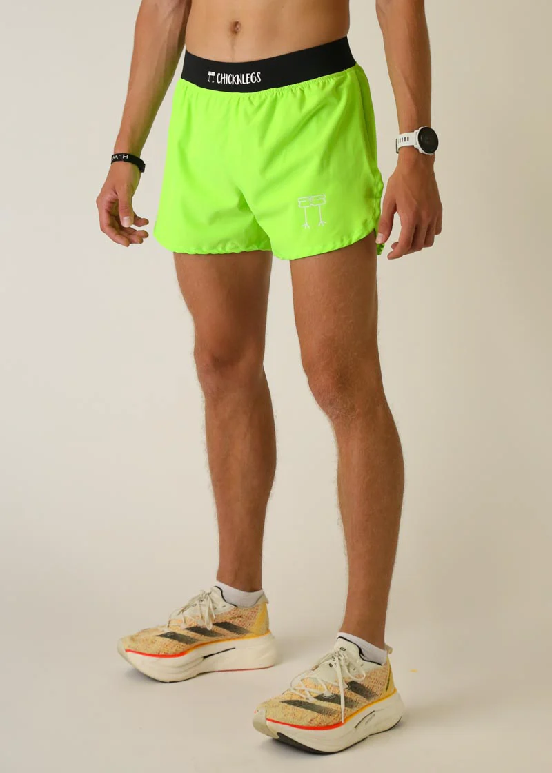 Men's Neon Green 4" Half Split Shorts - Image 3