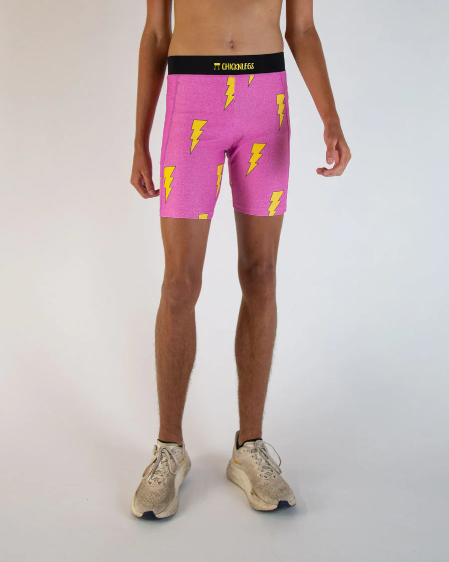 Men's Pink Bolts 8" Half Tights - Image 2