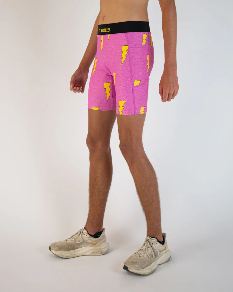 Men's Pink Bolts 8" Half Tights - Image 3