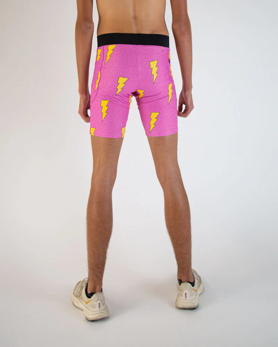 Men's Pink Bolts 8" Half Tights - Image 4