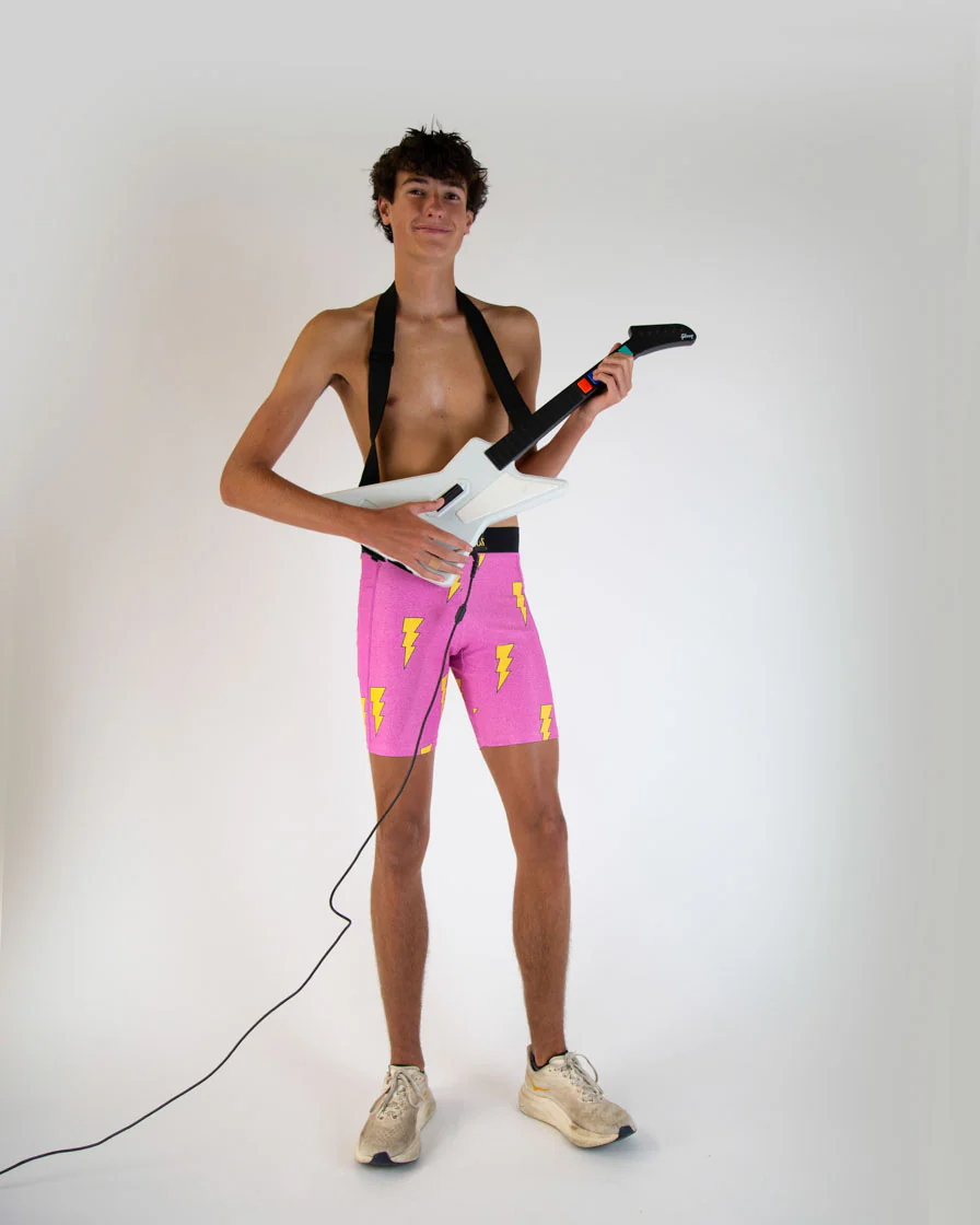 Men's Pink Bolts 8" Half Tights - Image 6