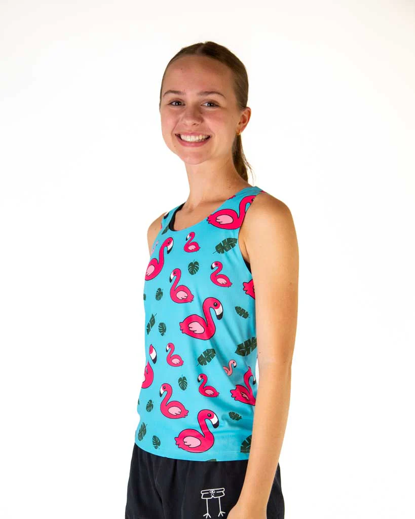Women's Blue Flamingo Performance Singlet - Image 2
