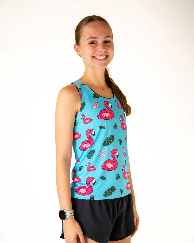 Women's Blue Flamingo Performance Singlet - Image 3