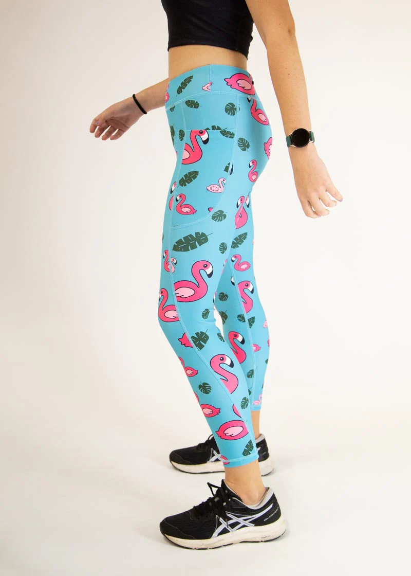 Women's Blue Flamingos Leggings - Image 3