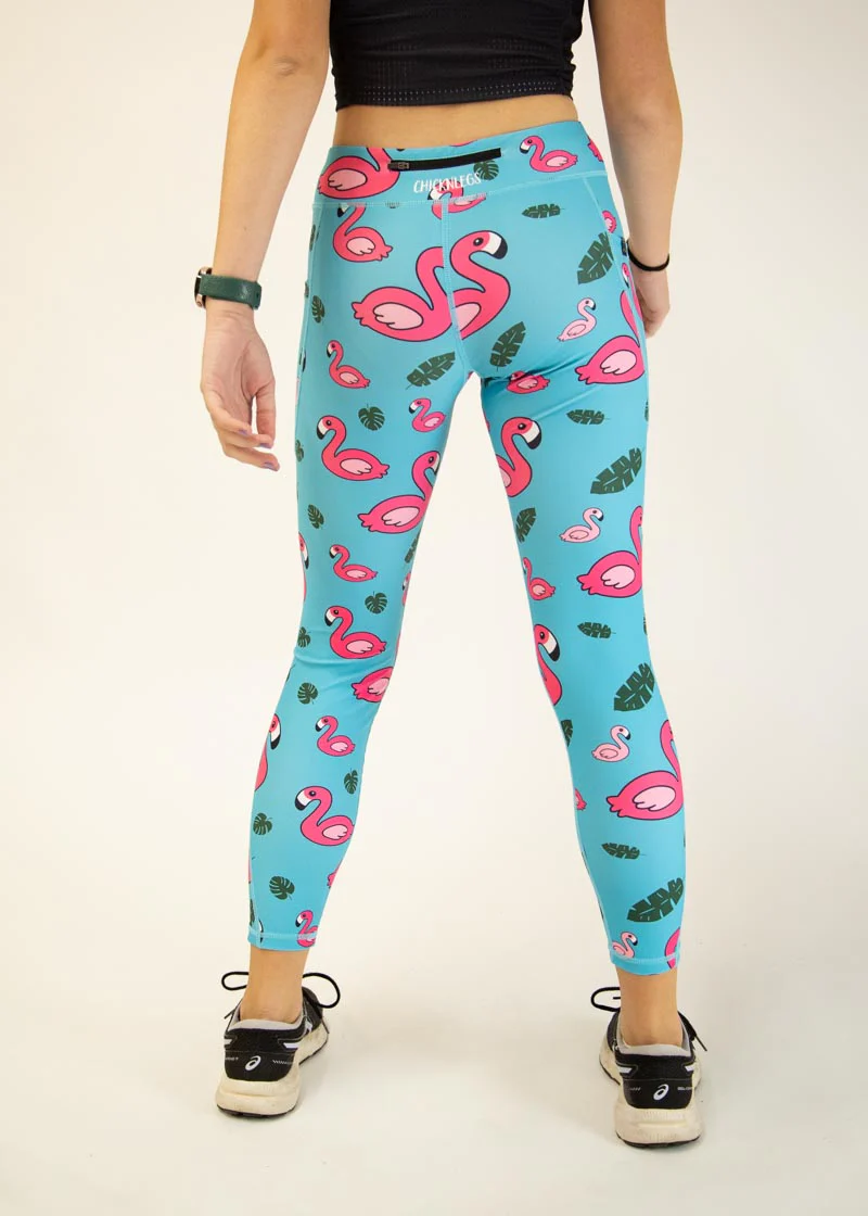 Women's Blue Flamingos Leggings - Image 4