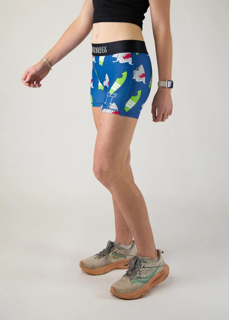Women's Blue Sharks 3" Race Compression Shorts - Image 2