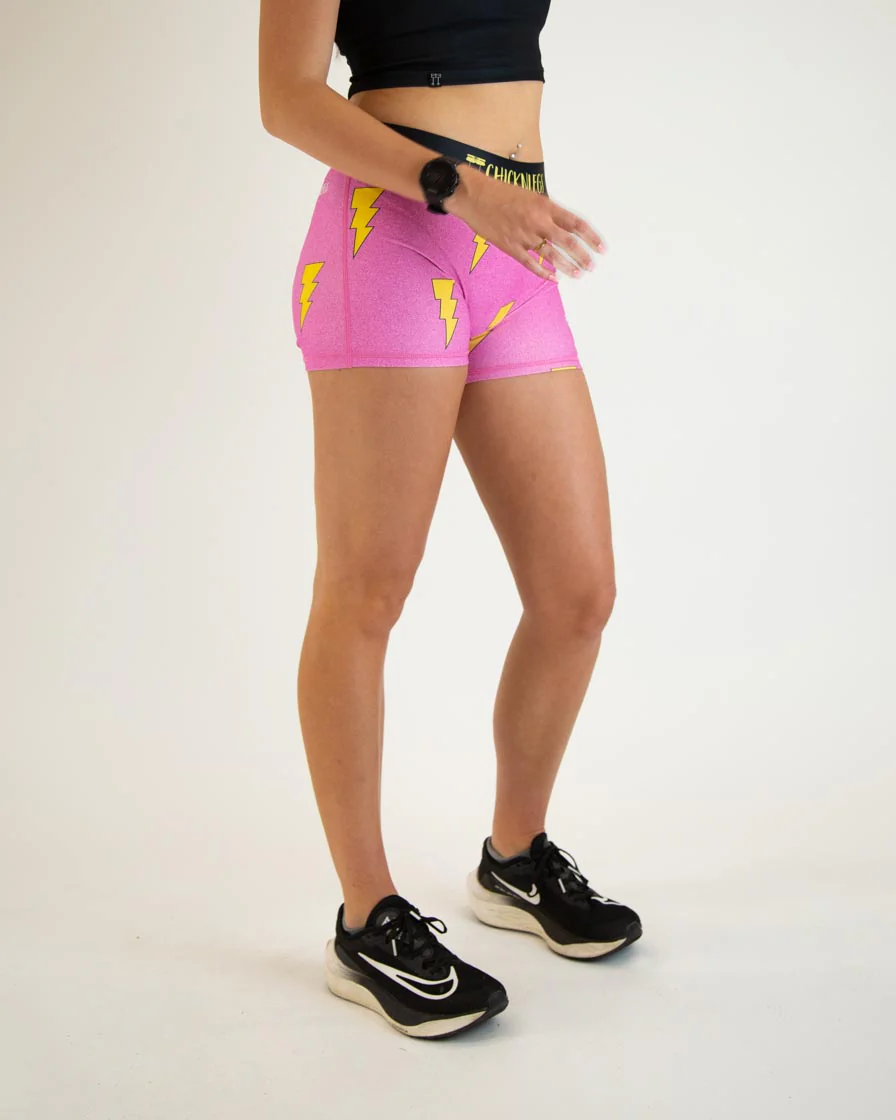 Women's Pink Bolts 3" Race Compression Shorts - Image 2