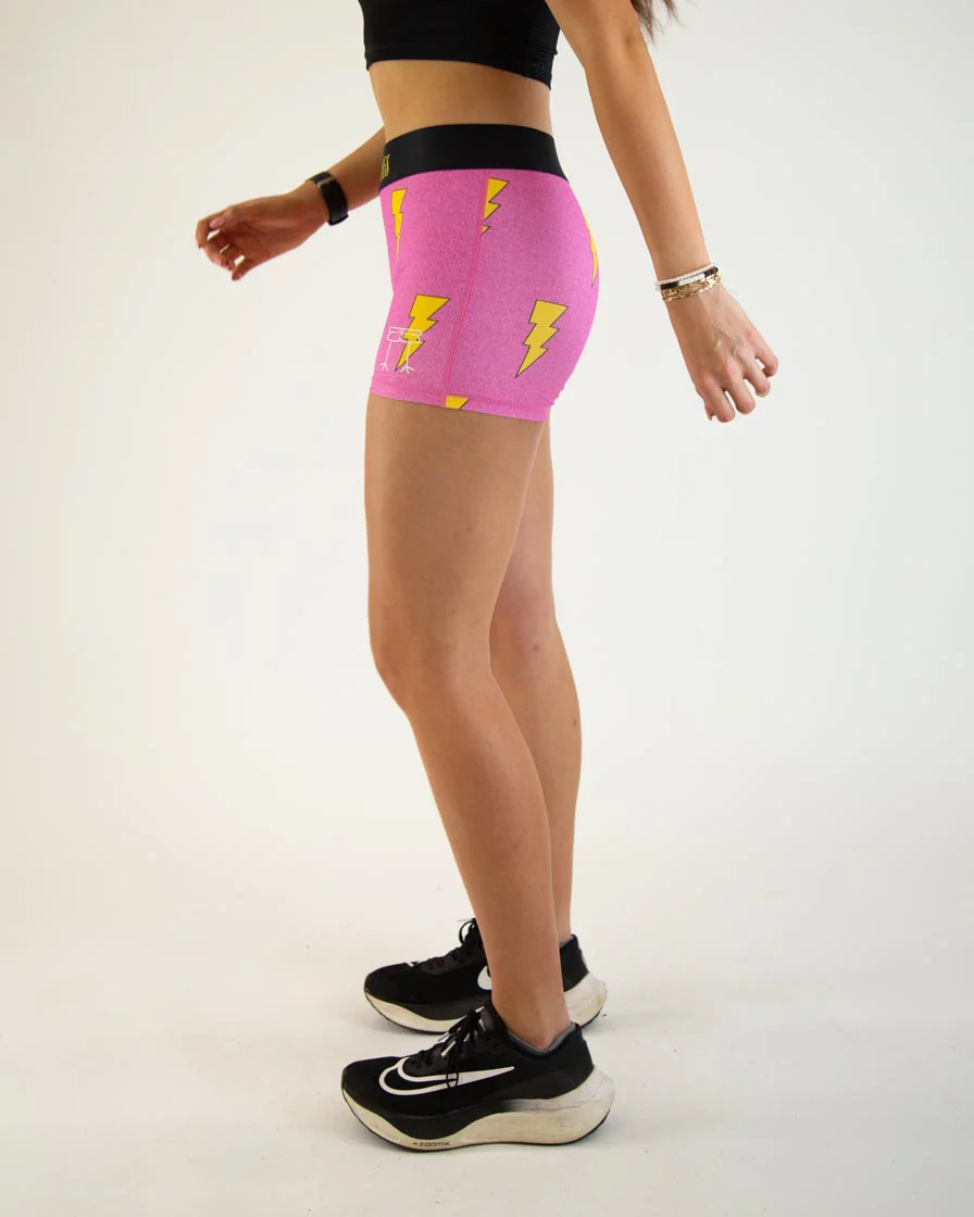Women's Pink Bolts 3" Race Compression Shorts - Image 3