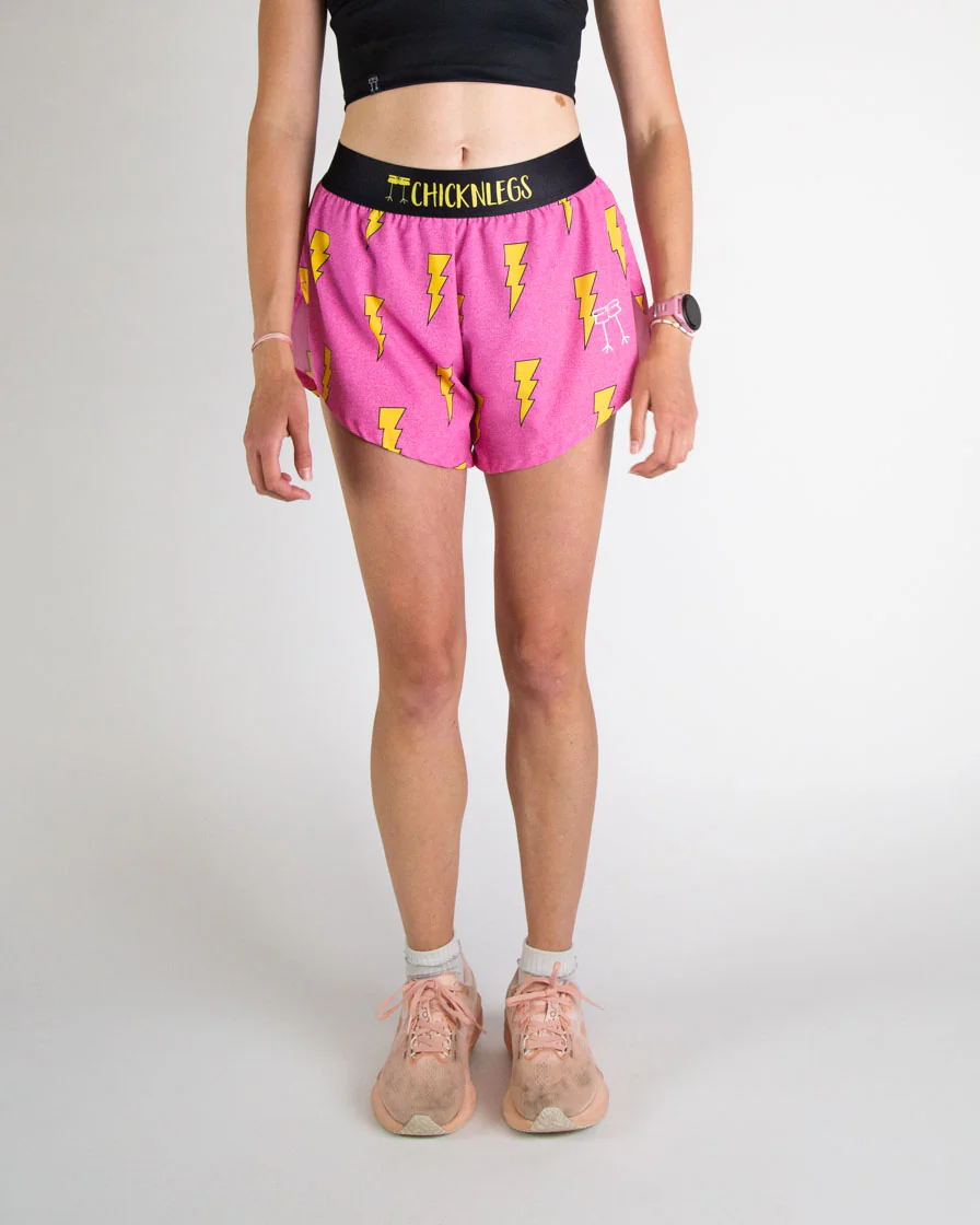 Women's Pink Bolts 4" Split Shorts