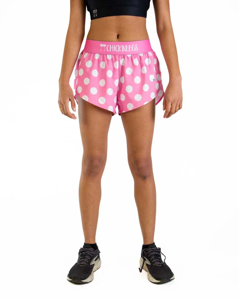 Women's Pink Polka Dot 1.5" Split Shorts - Image 2